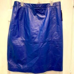 Linda Karen Vintage Leather Skirt, Women's sz 22, cobalt blue,  NWT